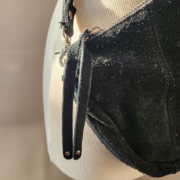 Black 100% Cow Suede Leather Crossbody Purse Small to Medium Sized - Picture 3 of 6